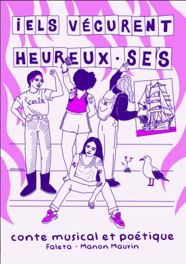 Des jeunes femmes collent des affiches 